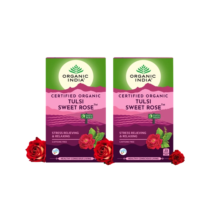 Organic India Tulsi Sweet Rose Green Tea Bags - Pack of 2