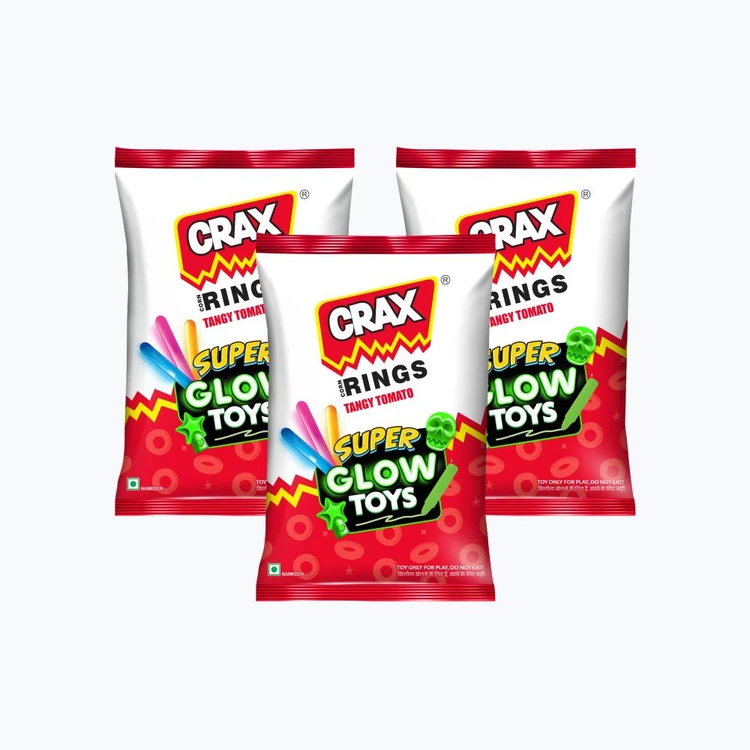 Crax Corn Rings Tangy Tomato Puffs Snacks with Super Toys - Pack of 3
