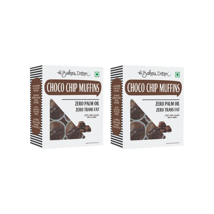 The Baker's Dozen Choco Chip Chocolate Muffin No Palm Oil, No Artificial Flavour - Pack of 2