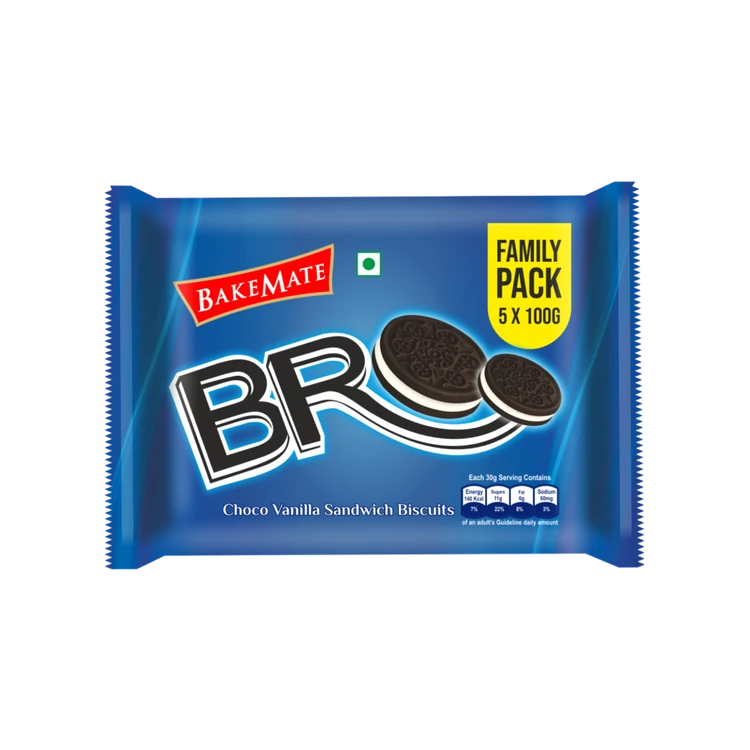 BAKEMATE Bro Choco Vanilla Sandwich Cream Biscuits
