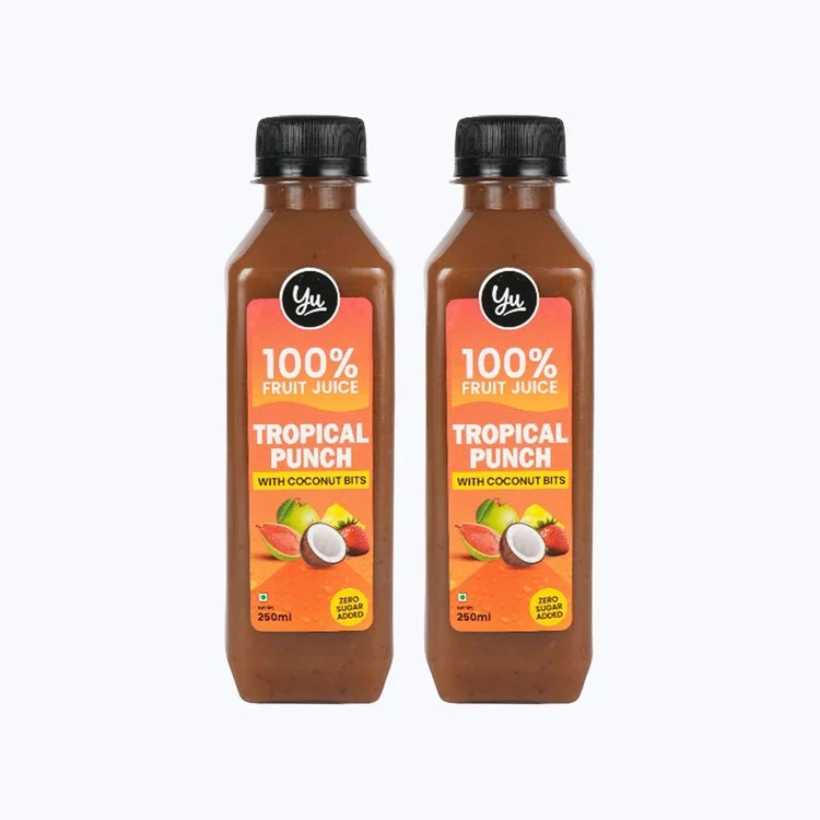 Yu Tropical Punch 100% Mixed Fruit Juice With Coconut Bits - Pack of 2