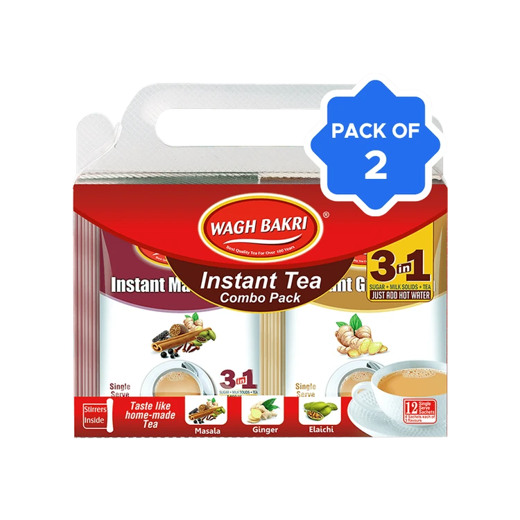 Wagh Bakri Instant Tea Premix Elaichi + Ginger + Masala - Pack of 2