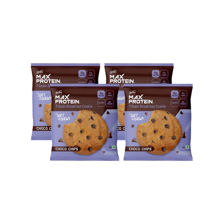 RiteBite Max Protein No Maida 7 Grains Choco Chips 10 g Protein Cookies - Pack of 4