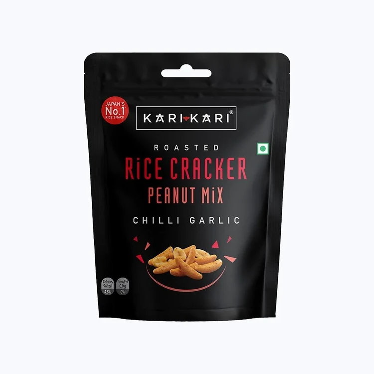 Kari Kari Rice Cracker Peanut Mix Namkeen Snacks, (Chilli Garlic)