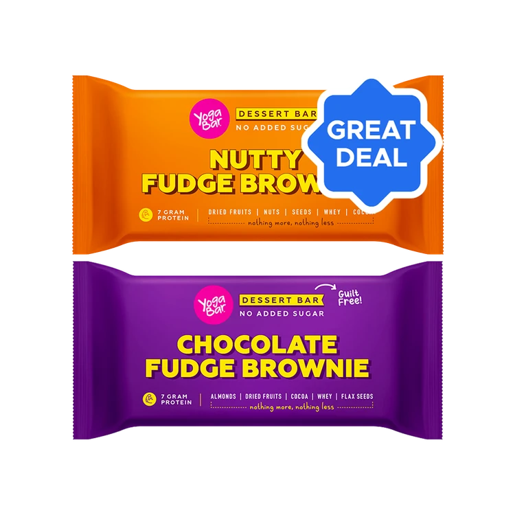 Yoga Bar Nutty Fudge Brownie Protein Bar + Yoga Bar Chocolate Fudge Brownie Dessert Energy Bar Combo
