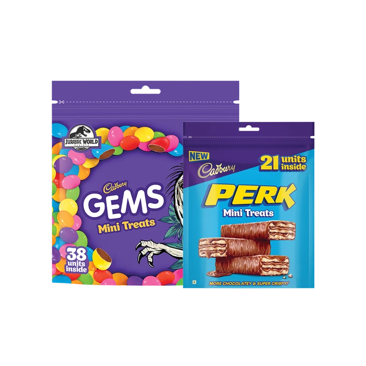 Cadbury Gems Mini Treats Chocolate Pack + Cadbury Perk Mini Treats Coated Wafer Chocolate Combo