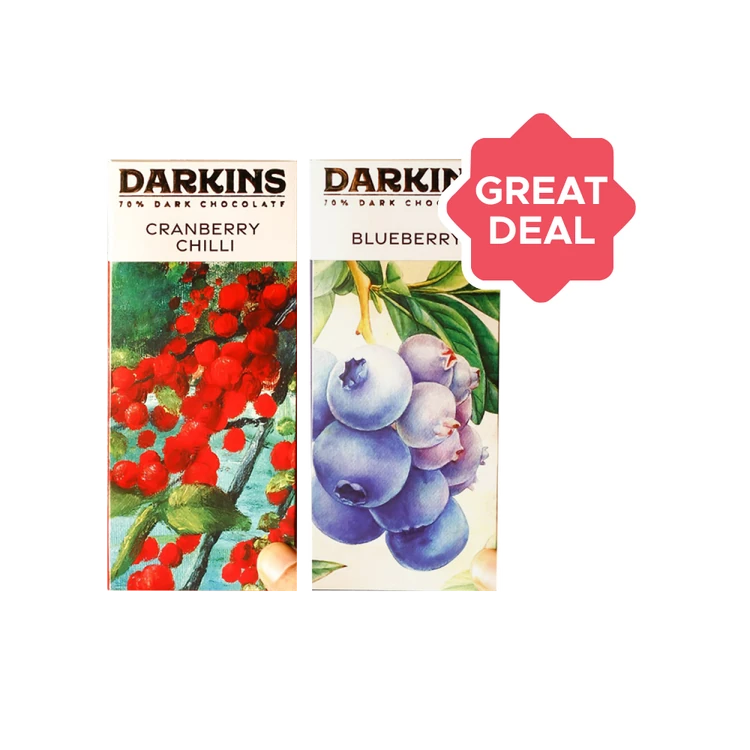 Darkins 70% Dark Chocolate Bar Combo (Blueberry + Cranberry & Chilli)