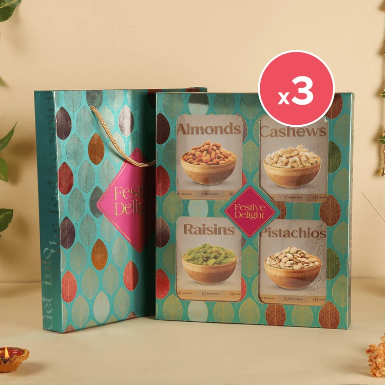 Festive Delight (Cashew + Raisins + Almond) Dry Fruits Gift Pack 600 g - Pack of 3 (Dry Fruits Udugore Pack)