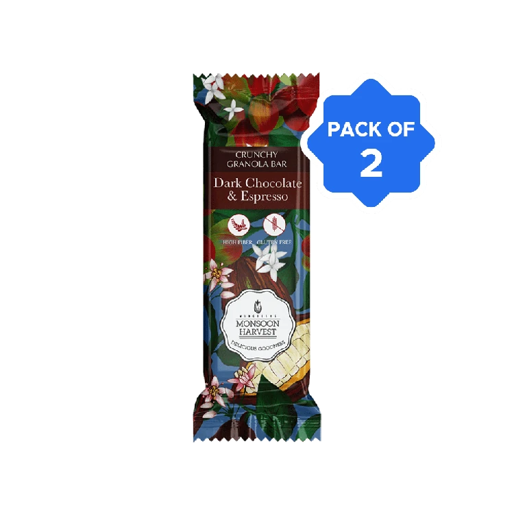 Monsoon Harvest Crunchy Granola Bar - Dark Chocolate & Espresso (6 Bars) - Pack of 2