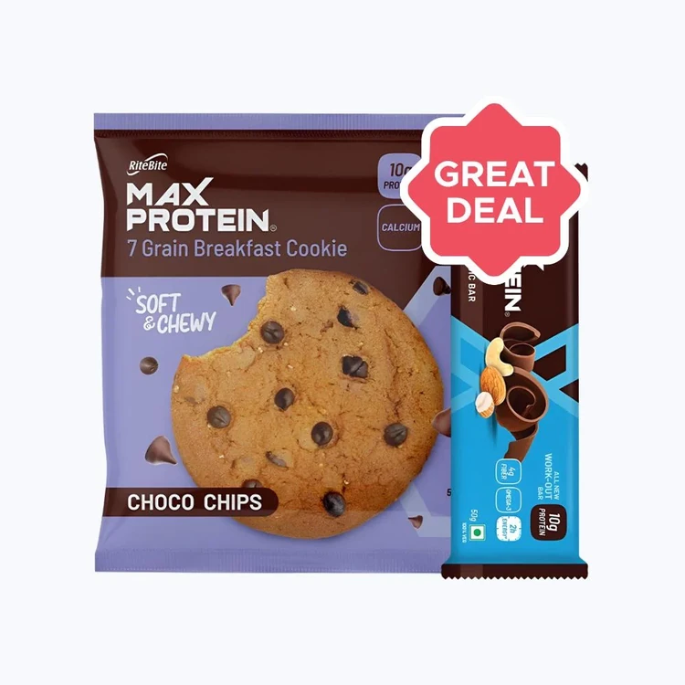 RiteBite Max Protein Daily Choco Classic Nutrition Bar +  Max Protein Choco Chips Cookies Combo