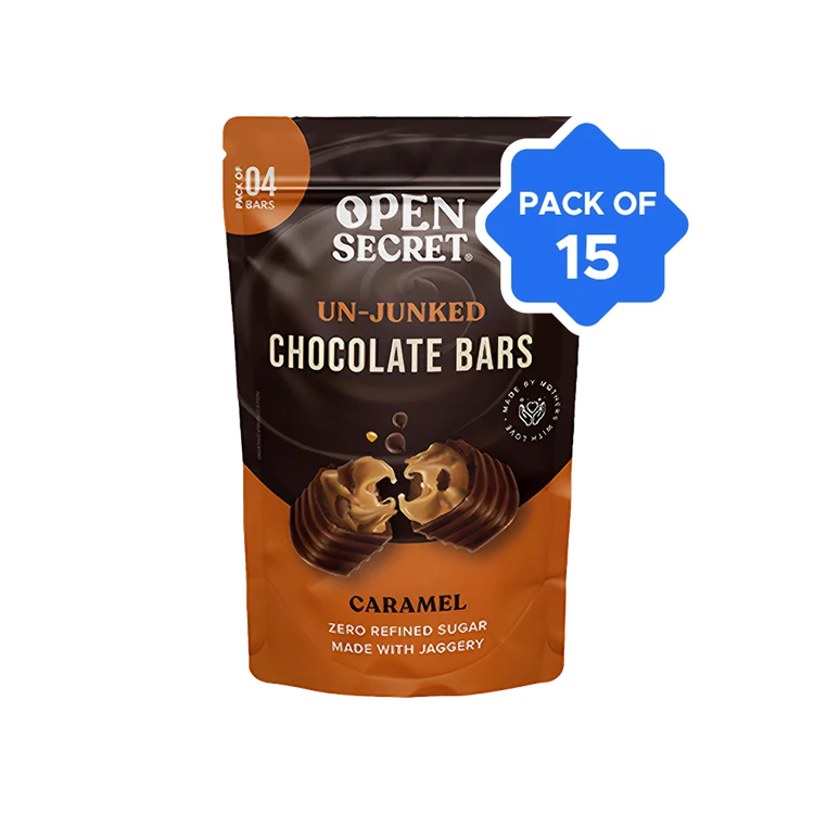 Open Secret Caramel Filled Bar Chocolate Pack Zero Refined Sugar - Pack of 15