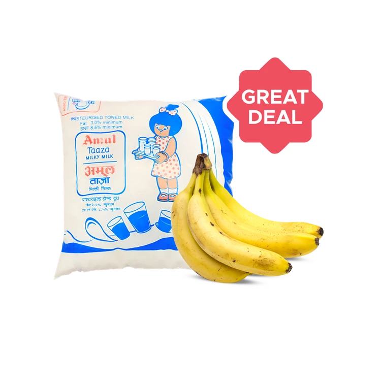 Amul Taaza Toned Fresh Milk + Baby Banana (Robusta) Combo