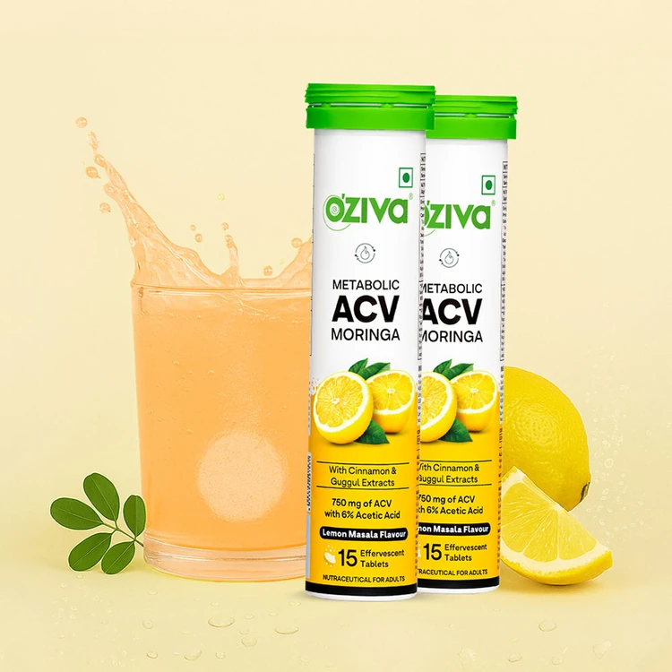 OZiva Moringa Apple Cider Vinegar Effervescent Tablets (Lemon Masala) - Pack of 2