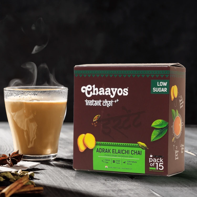 Chaayos Adrak Elachi Instant Tea Premix (Low Sugar)