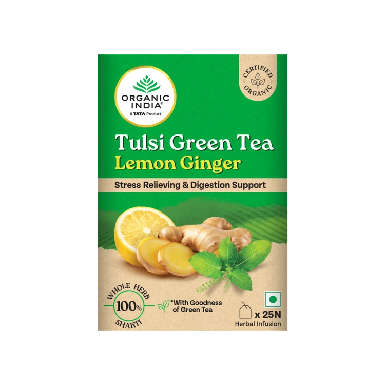 Organic India Lemon Ginger Tulsi Green Tea Bags