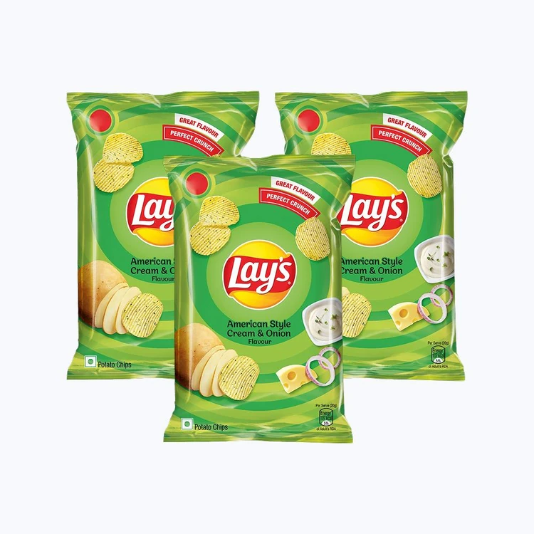 Lay's American Style Cream & Onion Potato Chips (143 g) - Pack of 3