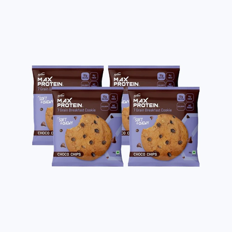RiteBite Max Protein No Maida 7 Grains Choco Chips 10 g Protein Cookies - Pack of 4