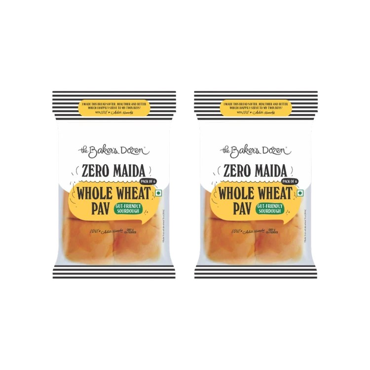The Baker's Dozen Zero Maida Sourdough Pav, Whole Wheat - Pack of 2