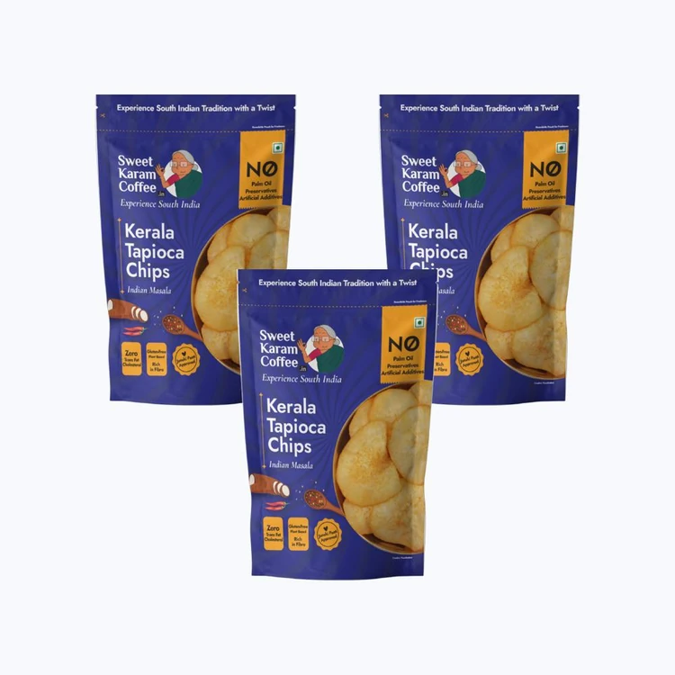 Sweet Karam Coffee Kerala Tapioca Chips - Indian Masala - Pack of 3
