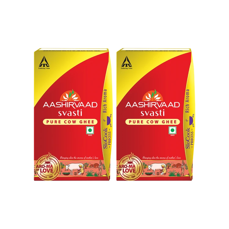 Aashirvaad Svasti Pure Cow Ghee - Pack of 2 (Hasuvina Tuppa)