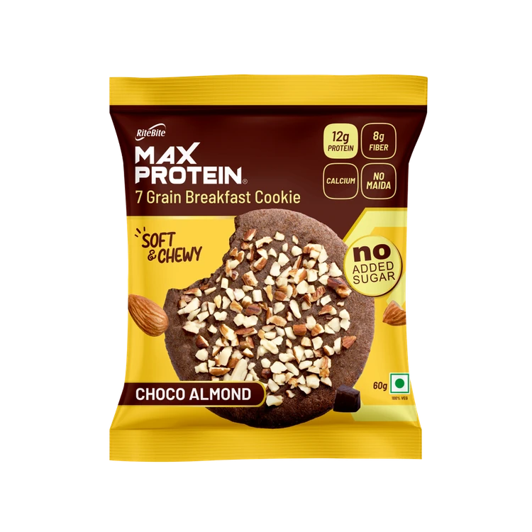 RiteBite Max Protein No Maida 7 Grains Choco Almond 12 g Protein Cookies