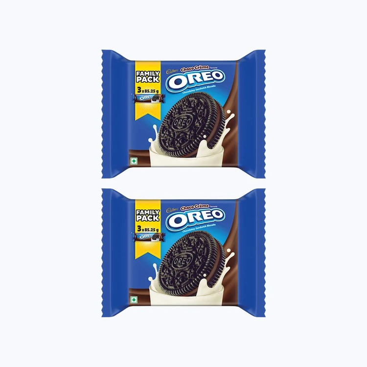 Cadbury Oreo Chocolate Flavour Crème Sandwich Cream Biscuits Family Pack - Pack of 2