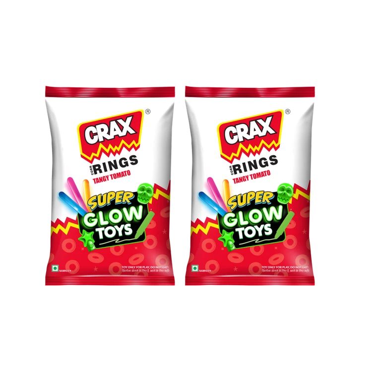 Crax Corn Rings Tangy Tomato Puffs Snacks with Super Toys - Pack of 2