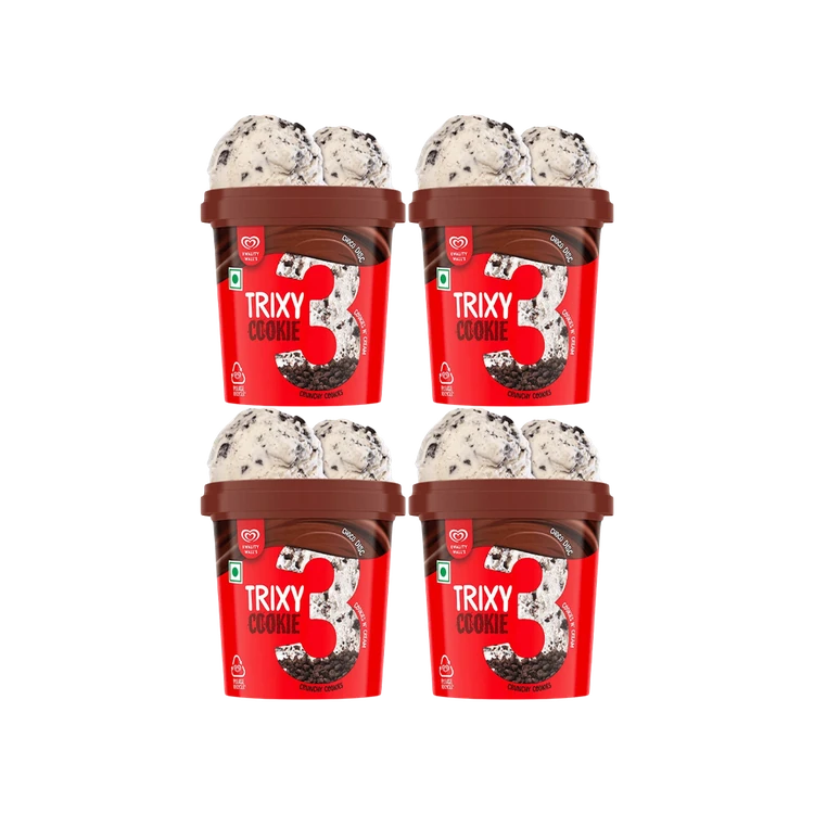 Kwality Walls Trixy Cookie Frozen Dessert Cup - Pack of 4