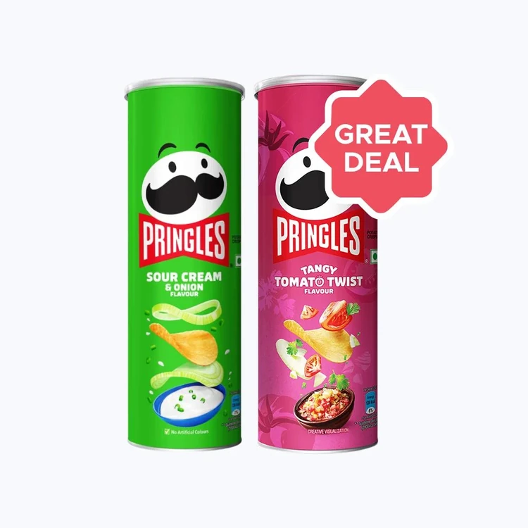 Pringles Sour Cream & Onion Potato Chips + Tangy Tomato Twist Potato Chips Combo