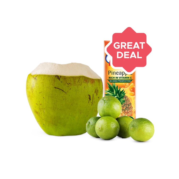 Real Fruit Power Pineapple Juice + Tender Coconut (Small) + Lemon by Freshbury Combo