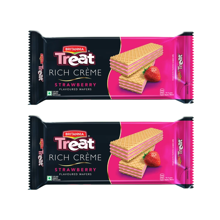 Britannia Treat Strawberry Flavoured Wafers - Pack of 2