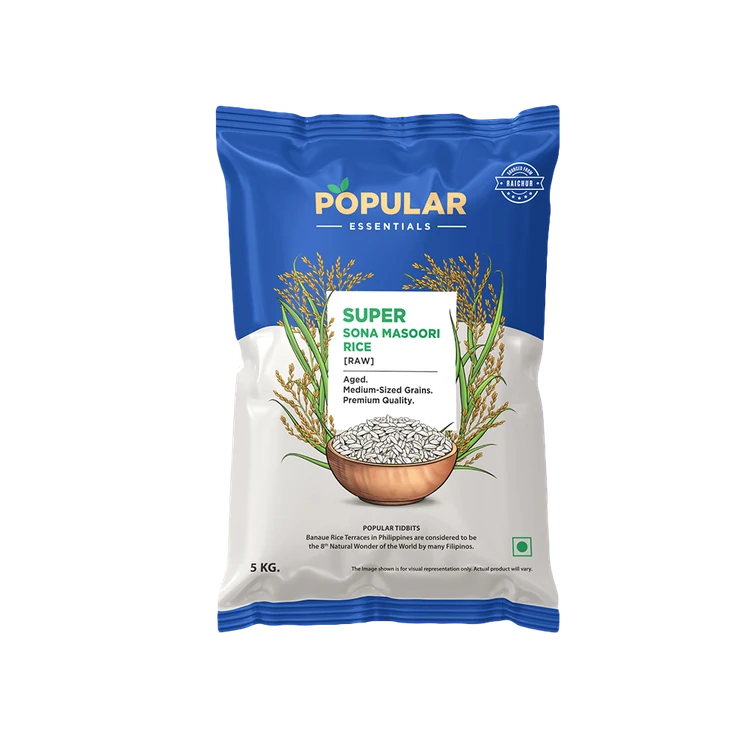 Popular Essentials Super Raw Sonamasuri Rice - 15 Months Old (Medium Grain) (Sonamasuri Akki)