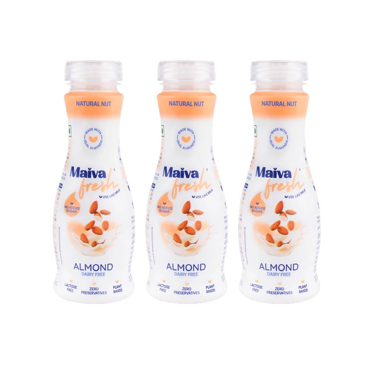 Maiva Fresh Dairy Free Almond Milk - Natural Nut - Pack of 3