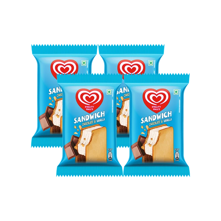 Kwality Walls Choco Vanilla Frozen Dessert Sandwich - Pack of 4
