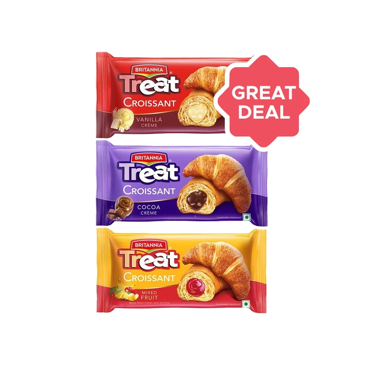 Britannia Treat Croissant with Vanilla Creme Filling + Croissant with Cocoa Creme Filling + Croissant with Mixed Fruit Creme Filling Combo