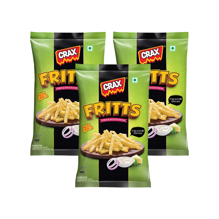 Crax Fritts Corn & Potato Stick (Cream & Onion) - Pack of 3