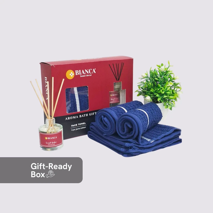 Bianca Face Towel Aroma Bath Gift Set (12" x 12", 480 GSM, Navy)