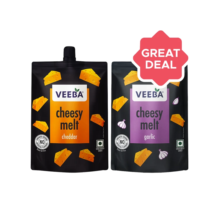 Veeba Cheesy Melt Garlic Spread + Cheesy Melt Cheddar Sauce Combo