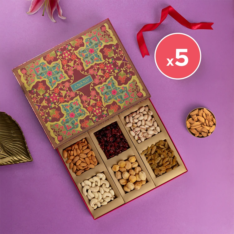 Anand Shaam Sitara Dry Fruits Gift Pack - 6 Varieties - Pack of 5 (Dry Fruits Udugore Pack)