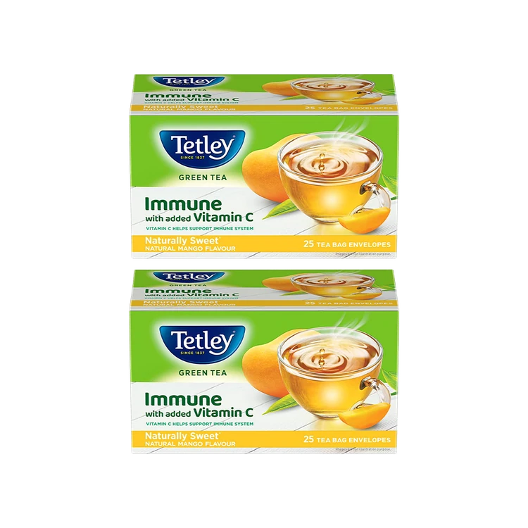 Tetley Natural Mango Flavour Green Tea - Tea Bags (Immune with added Vitamin C) - Pack of 2