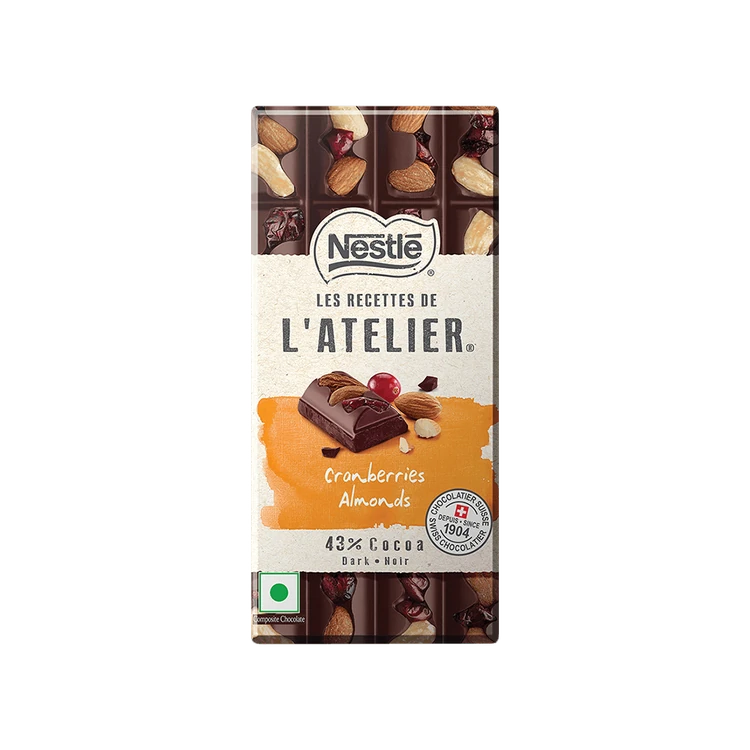 NESTLE Les Recettes De l'Atelier 43% Cocoa Noir Dark Chocolate (Cranberries, Almonds)