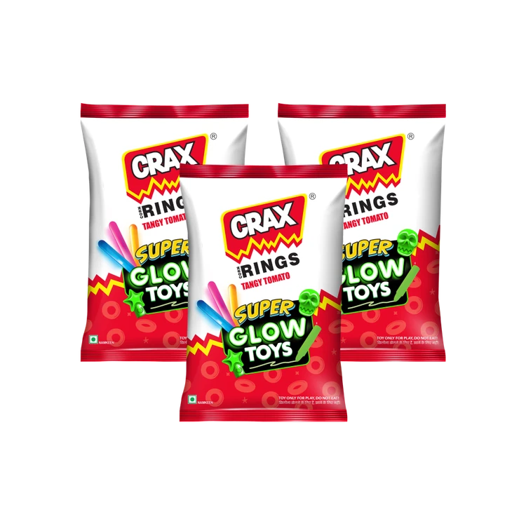Crax Corn Rings Tangy Tomato Puffs Snacks with Super Toys - Pack of 3