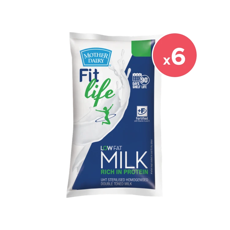 Mother Dairy FIT Life Homogenized Double Toned Milk - Pack of 6
