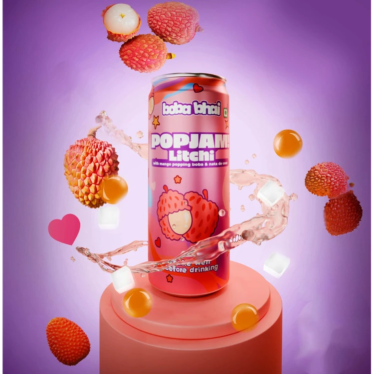 Boba Bhai Litchi Fruit Drink with Popping Boba & Nata De Coco