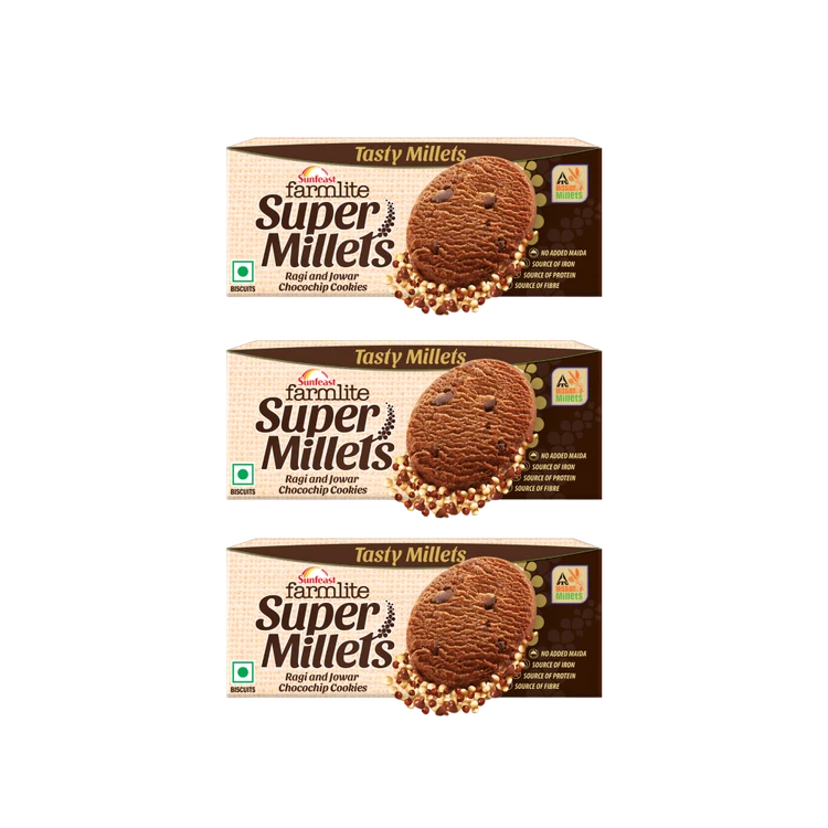 Sunfeast Farmlite Super Millets Ragi and Jowar Chocochip Cookies - Pack of 3