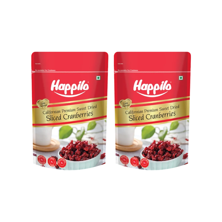 Happilo Sliced Californian Premium Sweet Dried Cranberries - Pack of 2 (Ona Cranberries)