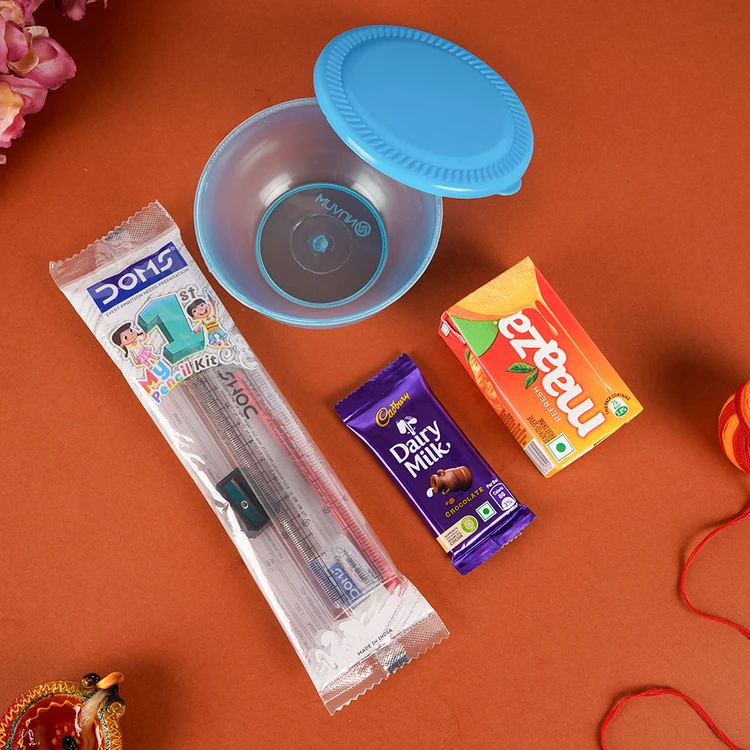 Kanjak Bowl Set - Pack of 12 (Maaza, 5 Star Chocolate, Stationery Kit)