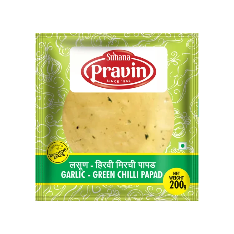 Pravin Garlic Green Chilli Machine Made Papad