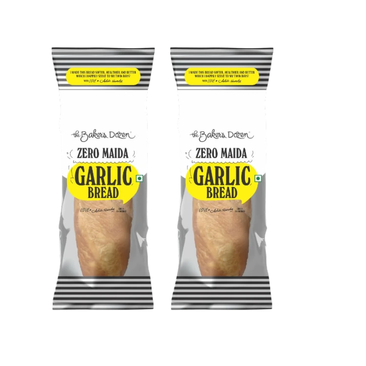 The Baker's Dozen Zero Maida Garlic Bread, Whole Wheat - Pack of 2