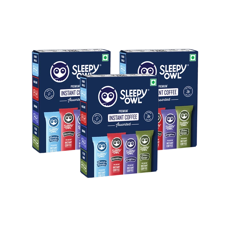 Sleepy Owl Assorted Pack of 10 Instant Coffee Travel Pack - Pack of 3